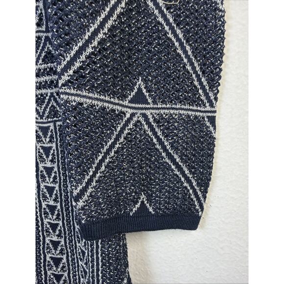 Peruvian Connection women's XS Cotton Tunic silver Blue White Aztec bohemian - Picture 5 of 12